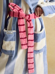 Joules Luna Cream/Blue Stripe Fleece Dressing Gown with Hood - Image 4 of 8