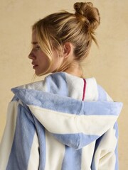 Joules Luna Cream/Blue Stripe Fleece Dressing Gown with Hood - Image 5 of 8