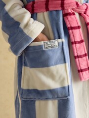 Joules Luna Cream/Blue Stripe Fleece Dressing Gown with Hood - Image 6 of 8