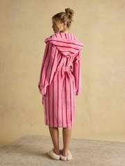 Joules Luna Pink Stripe Fleece Dressing Gown with Hood - Image 2 of 8