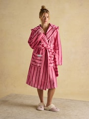 Joules Luna Pink Stripe Fleece Dressing Gown with Hood - Image 3 of 8