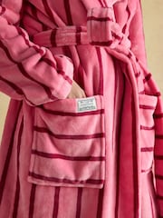 Joules Luna Pink Stripe Fleece Dressing Gown with Hood - Image 4 of 8