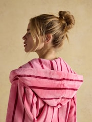 Joules Luna Pink Stripe Fleece Dressing Gown with Hood - Image 5 of 8