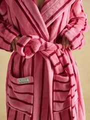 Joules Luna Pink Stripe Fleece Dressing Gown with Hood - Image 6 of 8
