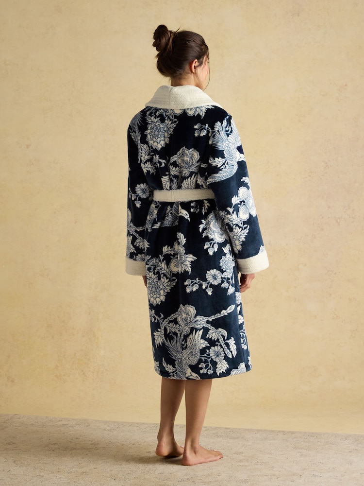 Joules Matilda Navy Floral Fleece Dressing Gown - Image 2 of 7 Joules Matilda Navy Floral Fleece Dressing Gown - Image 2 of 7