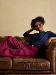 Joules Stella Pink Stripe Woven Brushed Cotton Trouser - Image 6 of 8