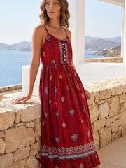 Roman Red Petite Strappy Tier Hem Maxi Dress - Image 2 of 4