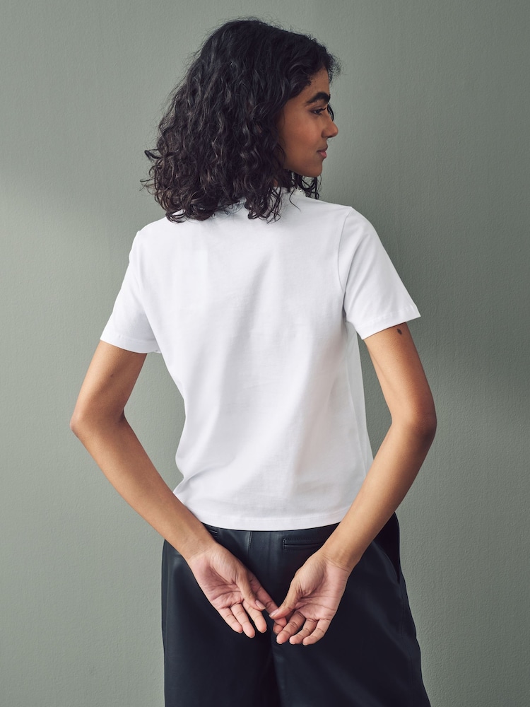 White/Silver Chain Neck Detail 100% Cotton T-Shirt - Image 3 of 7