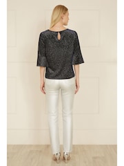 Yumi Blue Relaxed Fit Sparkle Velvet Top With Fluted Sleeves - Image 3 of 5