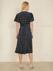 Yumi Blue Velvet Sparkle Wrap Midi Dress - Image 3 of 5