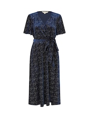 Yumi Blue Velvet Sparkle Wrap Midi Dress - Image 5 of 5