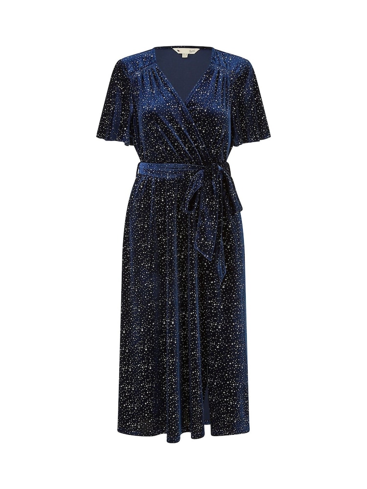 Blau - Yumi Glitzerndes Midi-Wickelkleid aus Samt - Bild 5 von 5 Blau - Yumi Glitzerndes Midi-Wickelkleid aus Samt - Bild 5 von 5