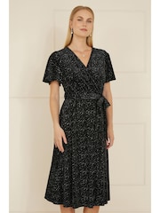 Yumi Black Velvet Sparkle Wrap Midi Dress - Image 1 of 5