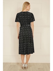Yumi Black Velvet Sparkle Wrap Midi Dress - Image 3 of 5