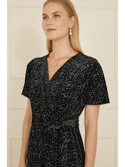 Yumi Black Velvet Sparkle Wrap Midi Dress - Image 4 of 5