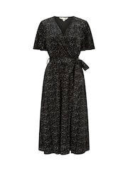 Yumi Black Velvet Sparkle Wrap Midi Dress - Image 5 of 5
