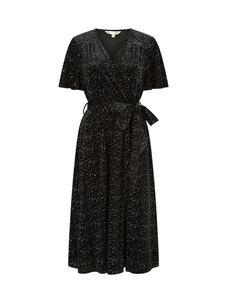 Yumi Black Velvet Sparkle Wrap Midi Dress - Image 5 of 5
