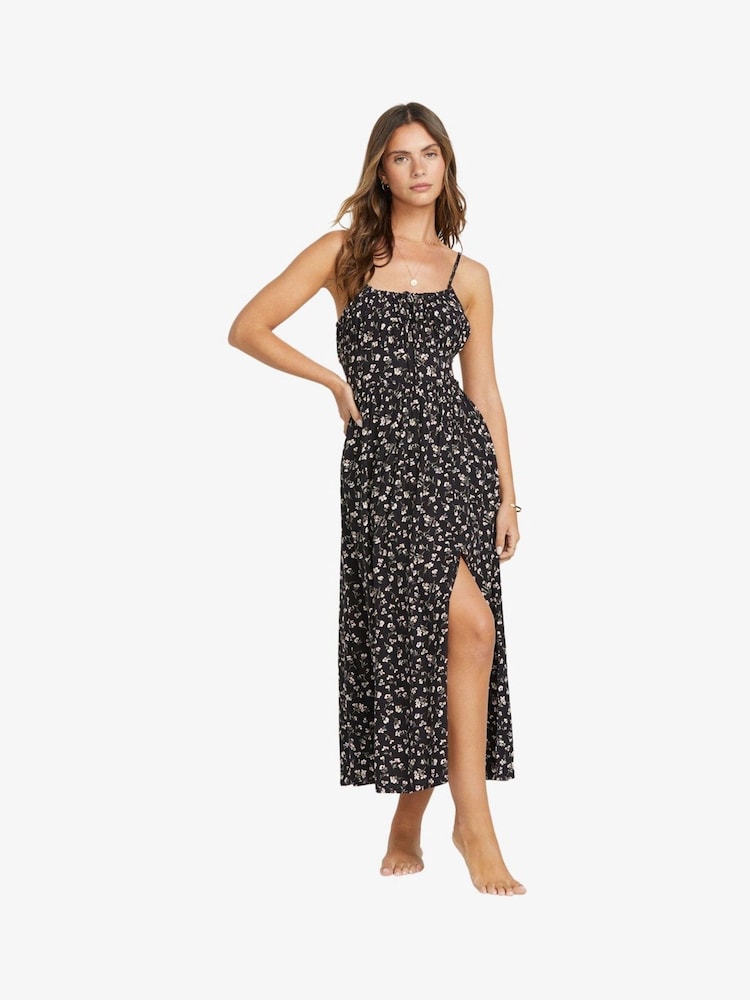 Billabong Take Your Time Ditsy Sleeveless Black Dress - Image 2 of 5 Billabong Take Your Time Ditsy Sleeveless Black Dress - Image 2 of 5