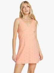 Billabong Pink 100% Cotton Feeling Lovely Broderie V-Neck Dress - Image 1 of 5