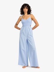 Billabong Blue 100% Cotton To the Moon Open Back Chambray Jumpsuit - Imagen 4 de 5