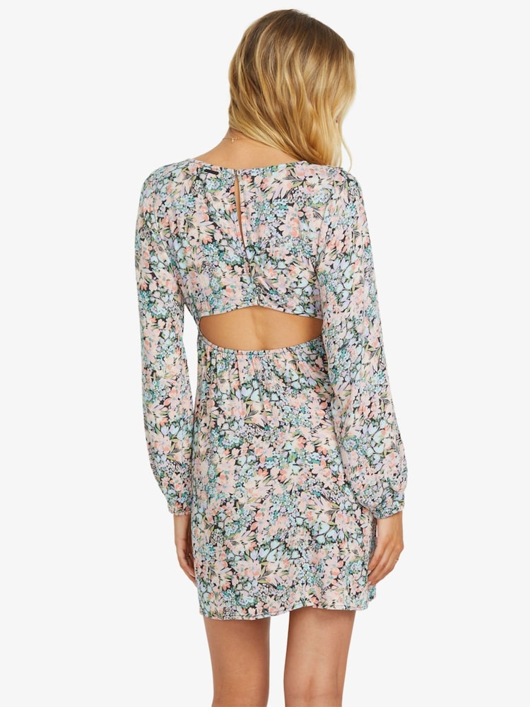 Billabong Blue Summer Floral Open Back Dress - Image 3 of 5