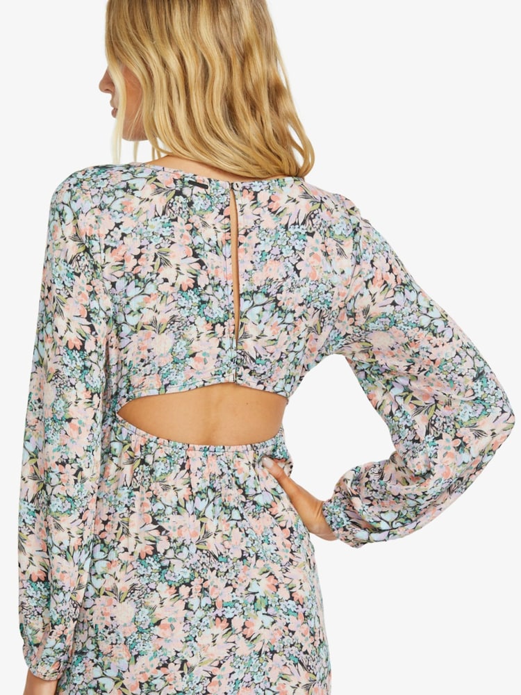 Billabong Blue Summer Floral Open Back Dress - Image 4 of 5