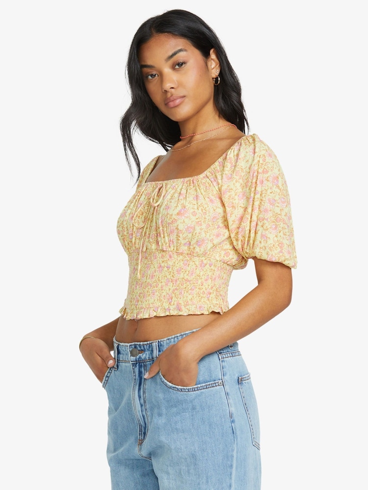 Blusa floral de verão Billabong Sunspell Yellow Wish Away Bardot - Imagem 4 de 4