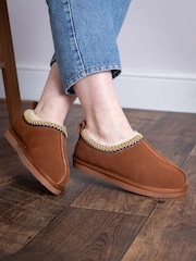 Lakeland Leather Brown Ladies Sheepskin Embroidered Clog Slippers - Image 1 of 5