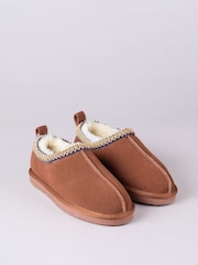 Lakeland Leather Brown Ladies Sheepskin Embroidered Clog Slippers - Image 2 of 5