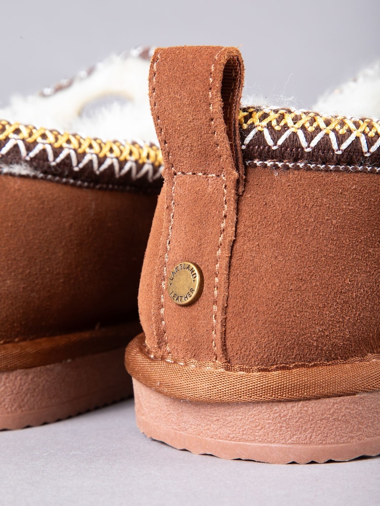 Lakeland Leather Brown Ladies Sheepskin Embroidered Clog Slippers - Image 5 of 5
