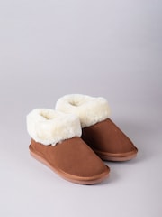 Lakeland Leather Brown Ladies Sheepskin Cuff Low Bootie Slippers - Image 2 of 3