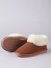 Lakeland Leather Brown Ladies Sheepskin Cuff Low Bootie Slippers - Image 3 of 3