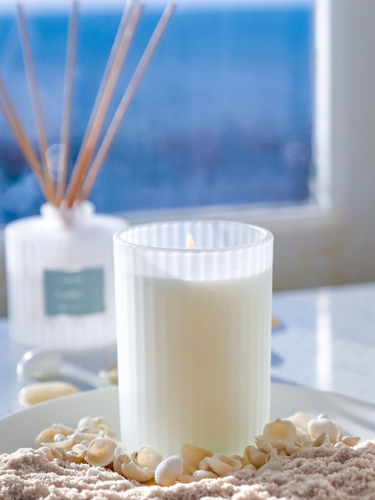 Laura Ashley Blue 550g Decorative White Ceramic Candle - 1 Wick Beachcomber - Image 1 of 5