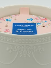 Laura Ashley Pink 550g Decorative White Ceramic Candle Sweet Pea 3 Wick and Freesia - Image 4 of 5