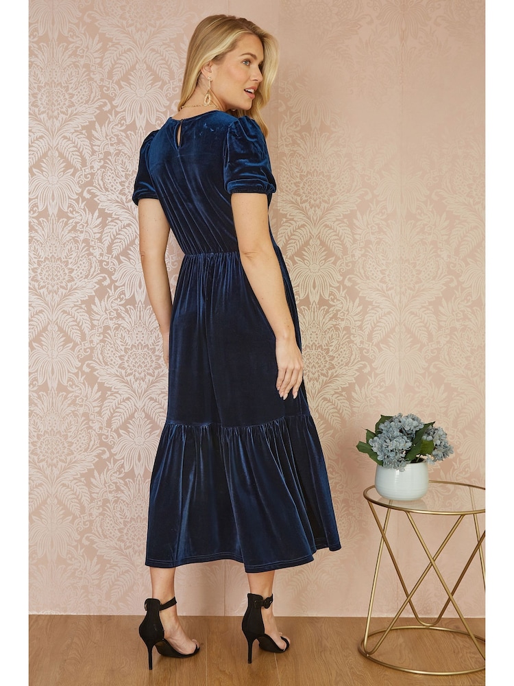 Yumi Blue Velvet Midi Dress - Image 3 of 5