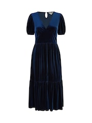 Yumi Blue Velvet Midi Dress - Image 5 of 5