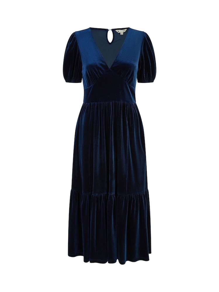 Yumi Blue Velvet Midi Dress - Image 5 of 5