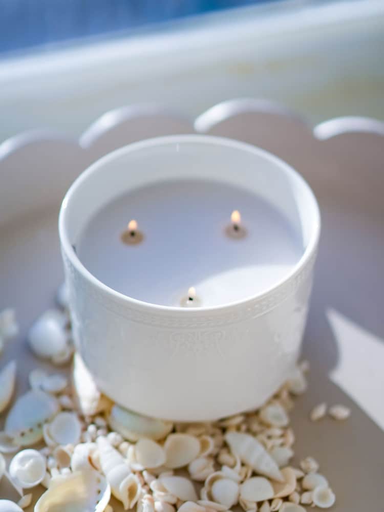 Laura Ashley Blue 550g Decorative White Ceramic Candle - 3 Wick Beachcomber - Image 1 of 5