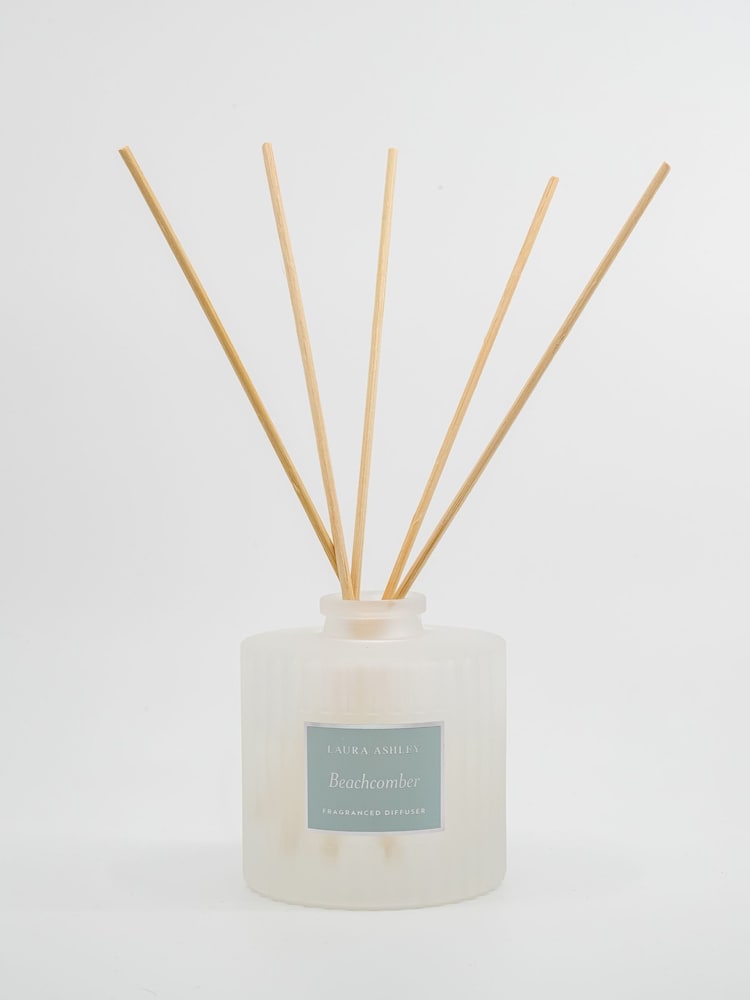Laura Ashley Blue 100ml Frosted Round Ribbed Glass Diffuser Beachcomber - Image 5 of 5