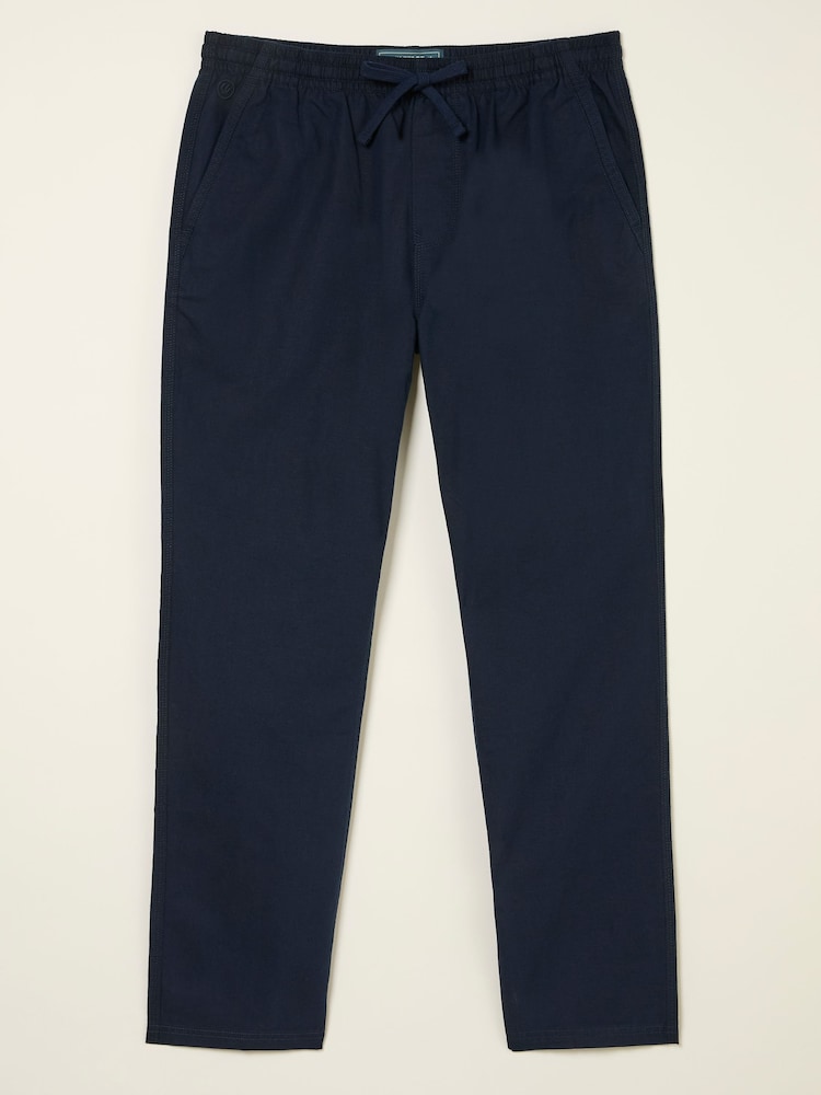 FatFace Navy Cotton Linen Straight Pull on Trousers - Image 1 of 1