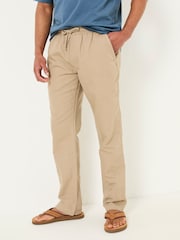 Natural - FatFace Cotton Linen Straight Pull on Trousers - Imagen 1 de 8