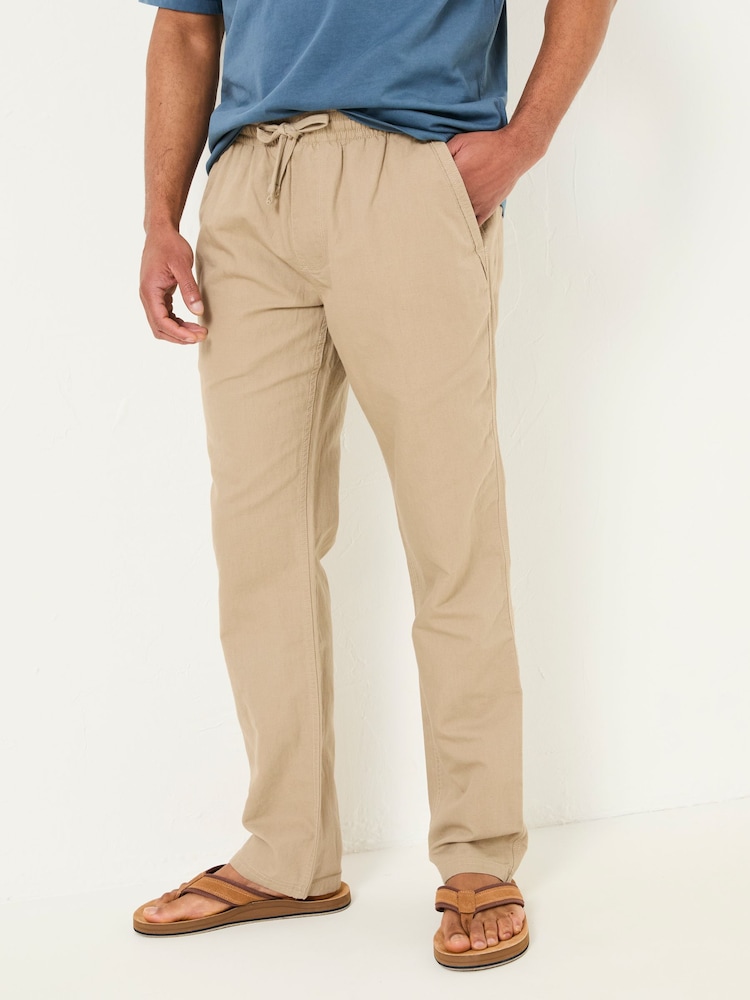 Natural - FatFace Cotton Linen Straight Pull on Trousers - Imagen 1 de 8