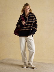 Joules Waverley Wool-Rich Navy & Tan Stripe Quarter Zip Funnel Neck Jumper - Image 4 of 7