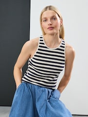 Navy/White Knitted Stripe Racer Tank - Image 1 of 3
