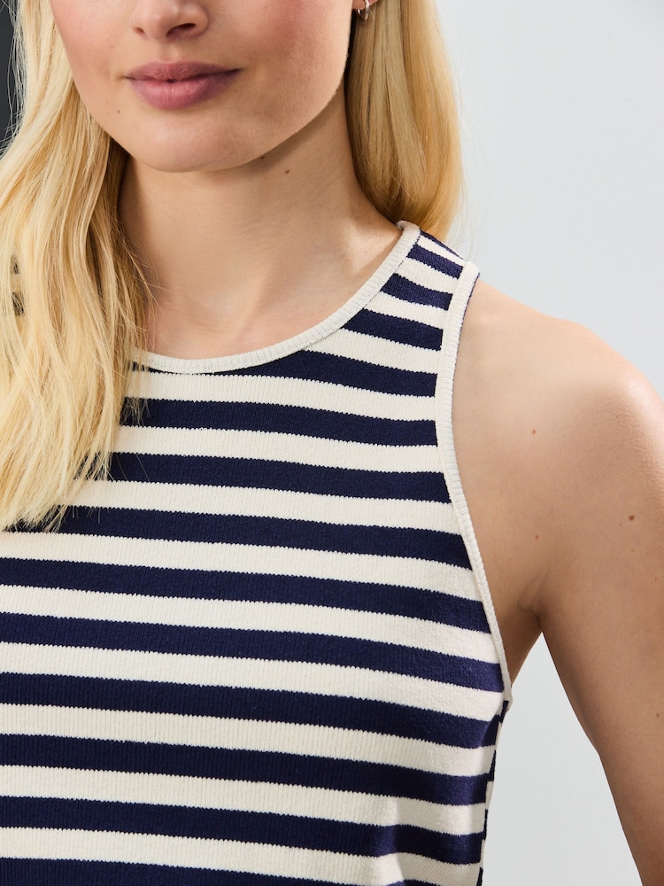 Navy/White Knitted Stripe Racer Tank - Image 2 of 3