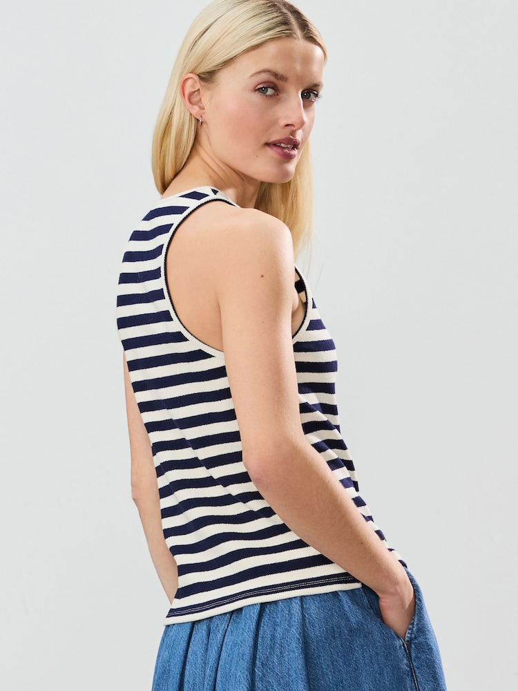 Navy/White Knitted Stripe Racer Tank - Image 3 of 3