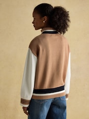 Joules Varsity Brown/Cream Colourblock 1/4 Zip Cotton Jumper - Image 2 of 6