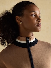 Joules Varsity Brown/Cream Colourblock 1/4 Zip Cotton Jumper - Image 3 of 6