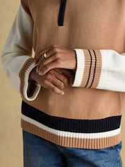 Joules Varsity Brown/Cream Colourblock 1/4 Zip Cotton Jumper - Image 5 of 6