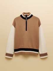 Joules Varsity Brown/Cream Colourblock Quarter Zip Cotton Jumper - Image 9 of 9